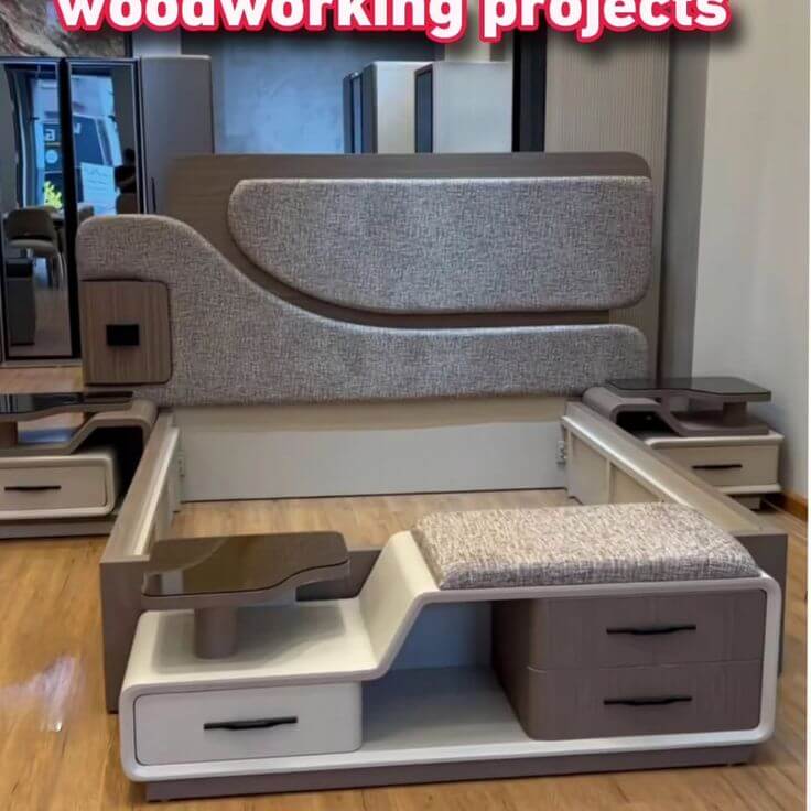 Modern Wooden Bedroom Furniture _ Luxury Bed & Wardrobe Design _#WoodworkingProjects #ModernFurniture #BedroomDesign